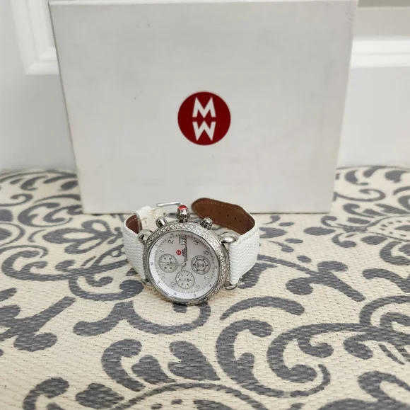 Michele Woman's CSX Diamond Chronograph Watch /3 Leather Bands - Picture 5 of 6
